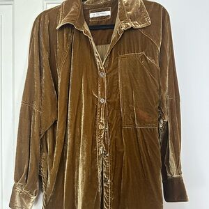 We The Free Plush Velvet Shirt Jacket — Warm Camel